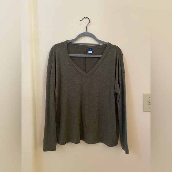 OLD NAVY WOMENS SLOUCHY V NECK OLIVE GREEN HEATHER SWEATER LIGHTWEIGHT COZY - Picture 1 of 5